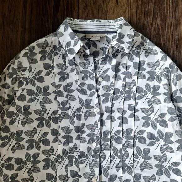 💙 Passport Button Up 100% Cotton Floral Preppy Office Work Blouse Size XL - Picture 3 of 9